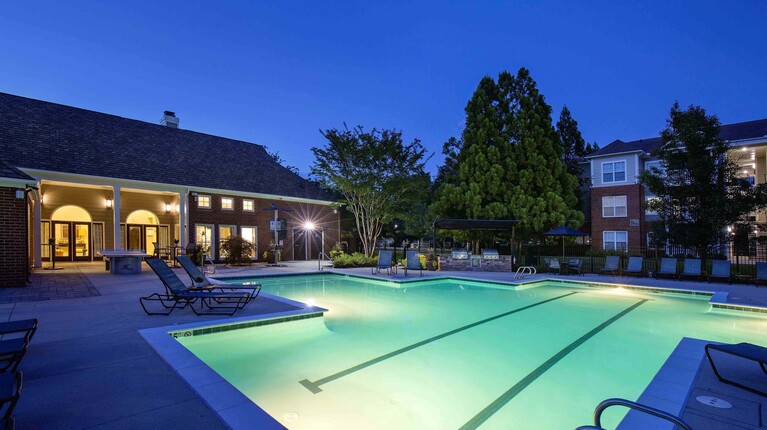 Pool View at Dusk